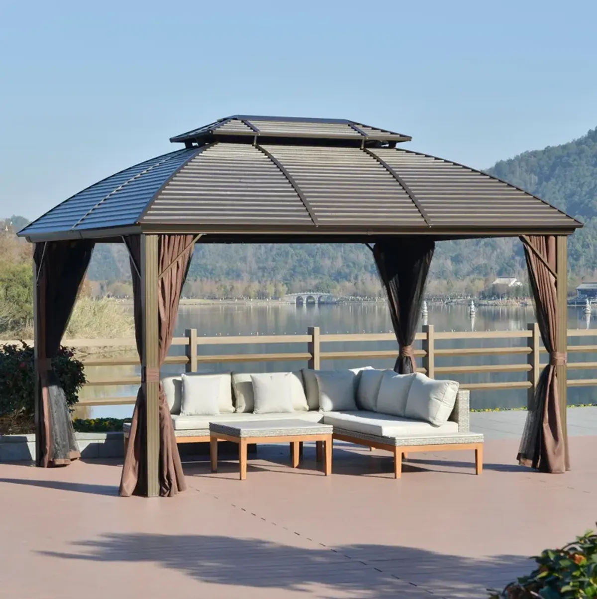 Brown Garden Structure: 10x12 Hardtop Gazebo with Aluminum Frame