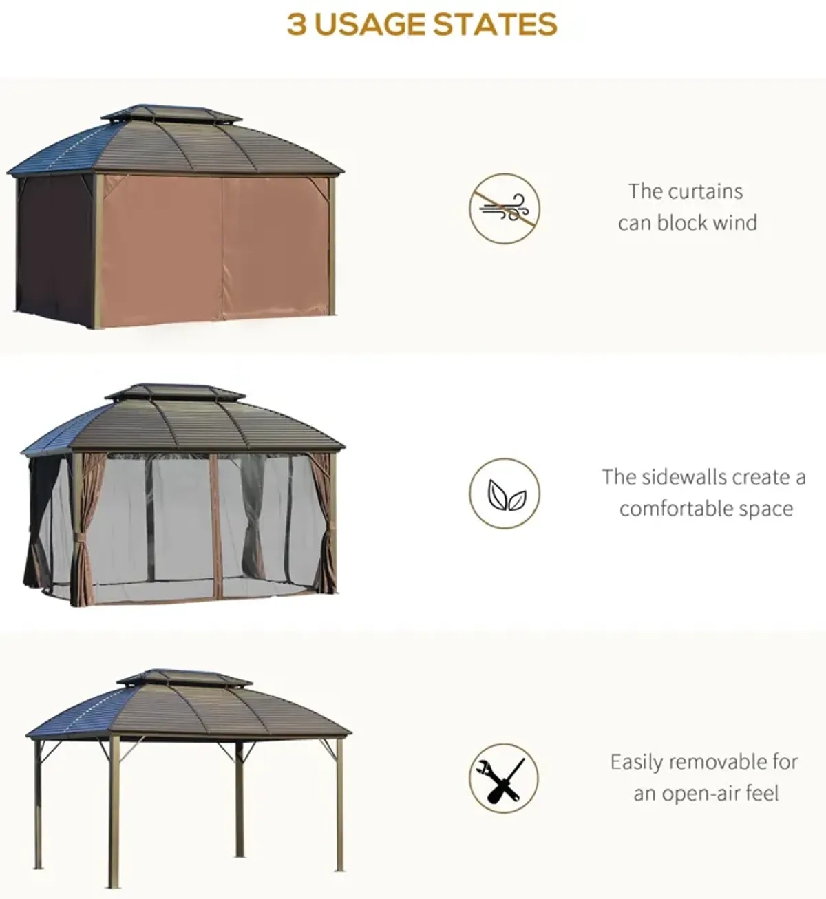 Brown Garden Structure: 10x12 Hardtop Gazebo with Aluminum Frame