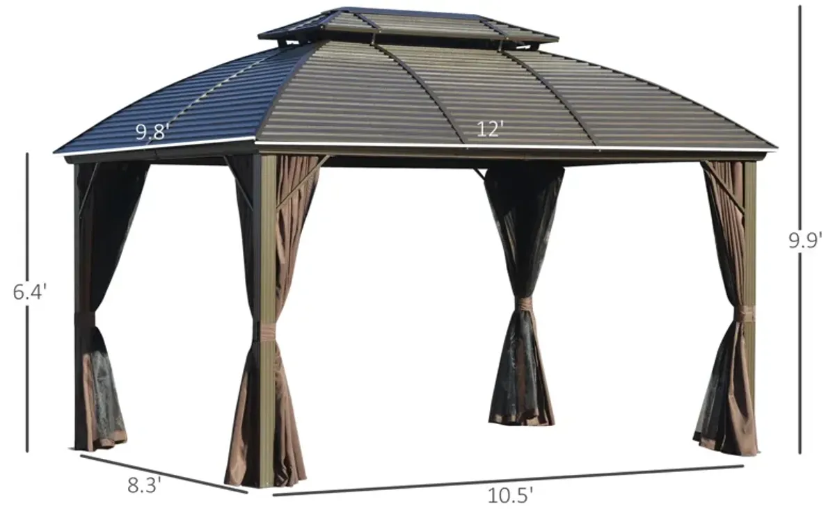 Brown Garden Structure: 10x12 Hardtop Gazebo with Aluminum Frame