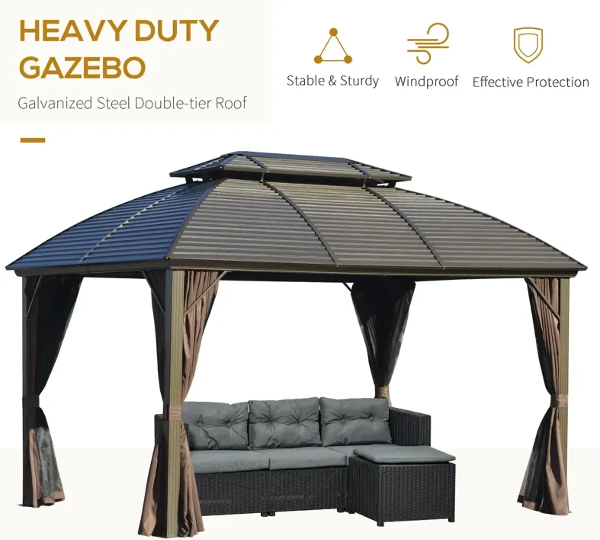 Brown Garden Structure: 10x12 Hardtop Gazebo with Aluminum Frame