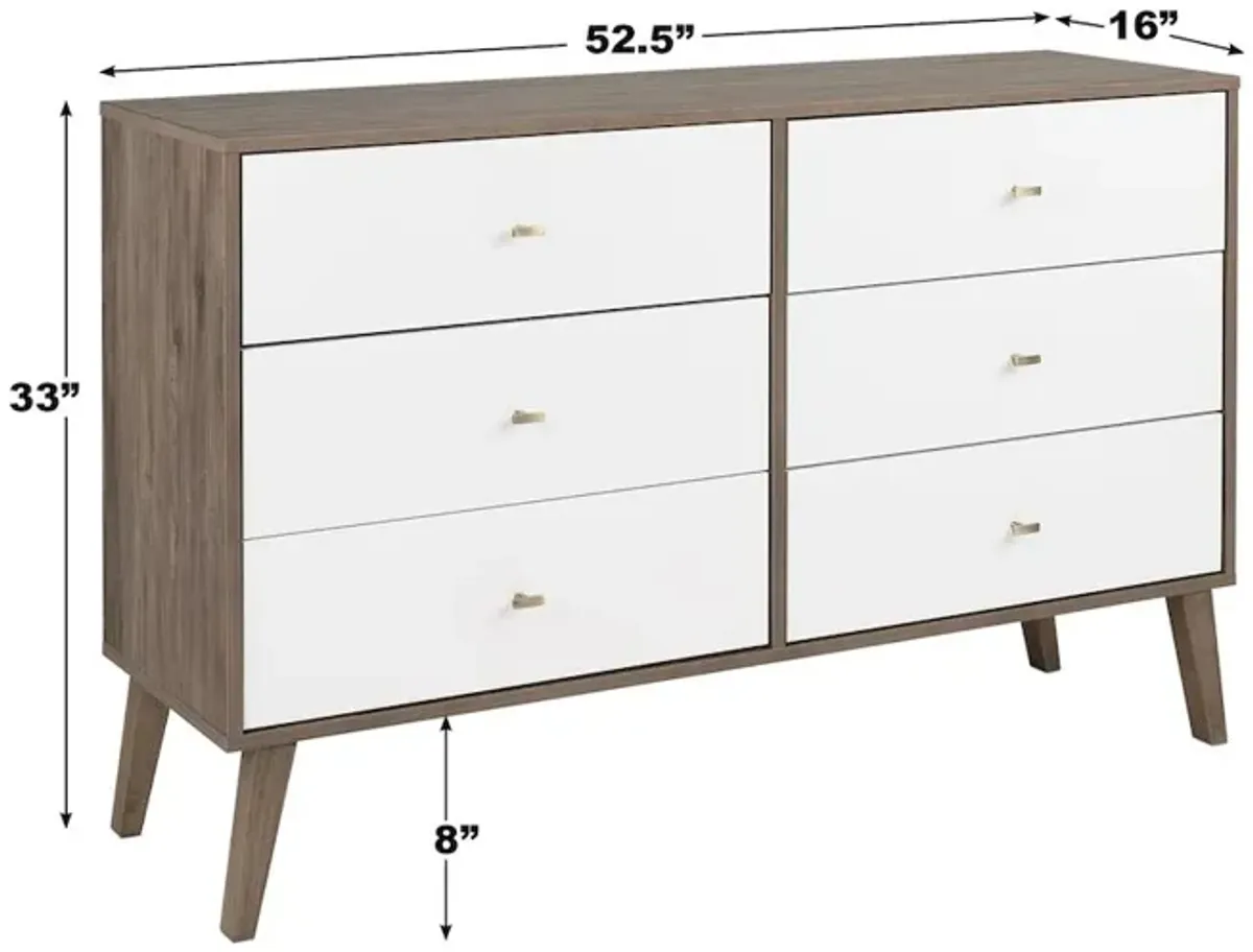 Prepac Milo 6-drawer Dresser, Drifted Gray and White