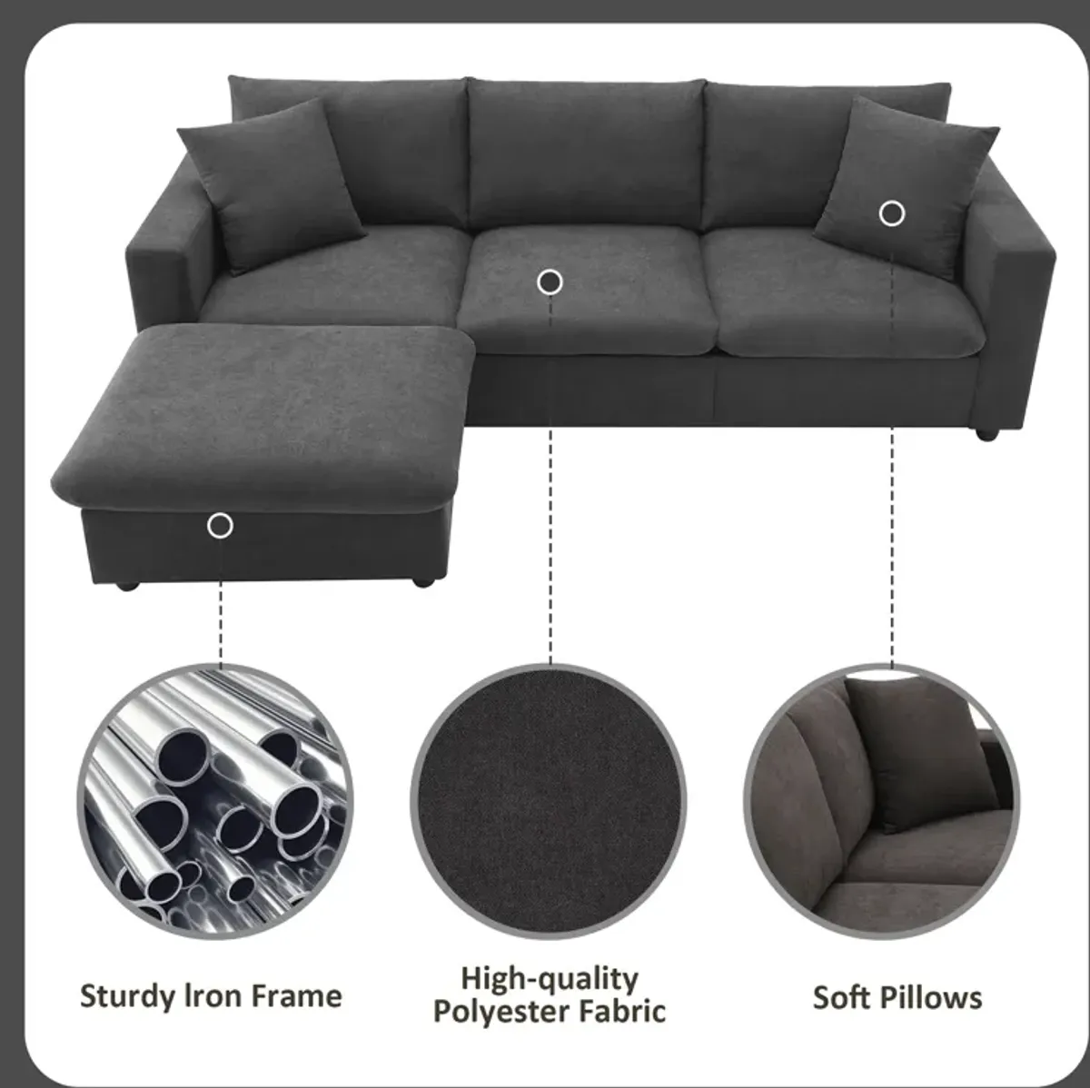 Merax Modern L-shaped Couch Set Sectional Sofa