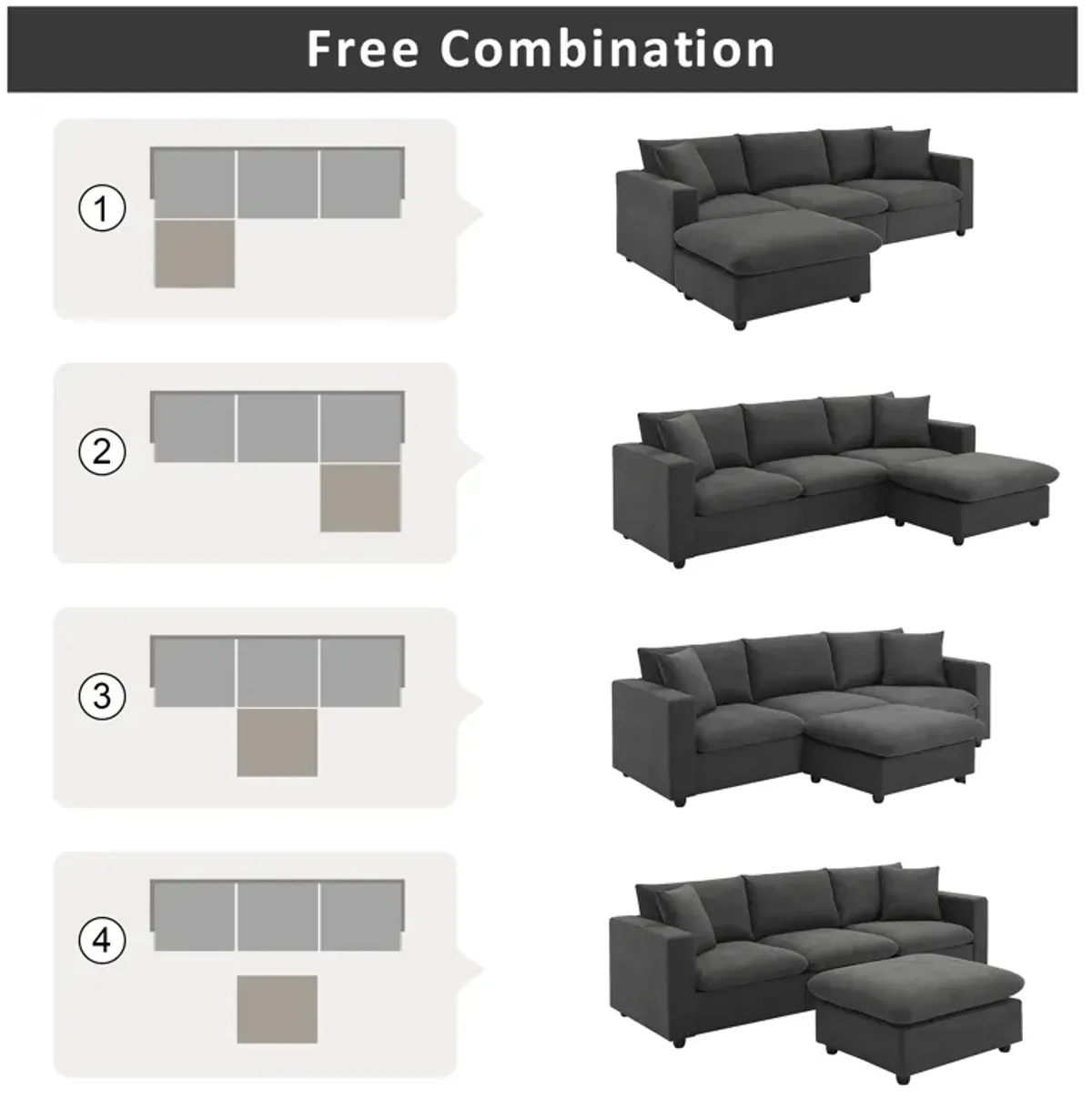 Merax Modern L-shaped Couch Set Sectional Sofa