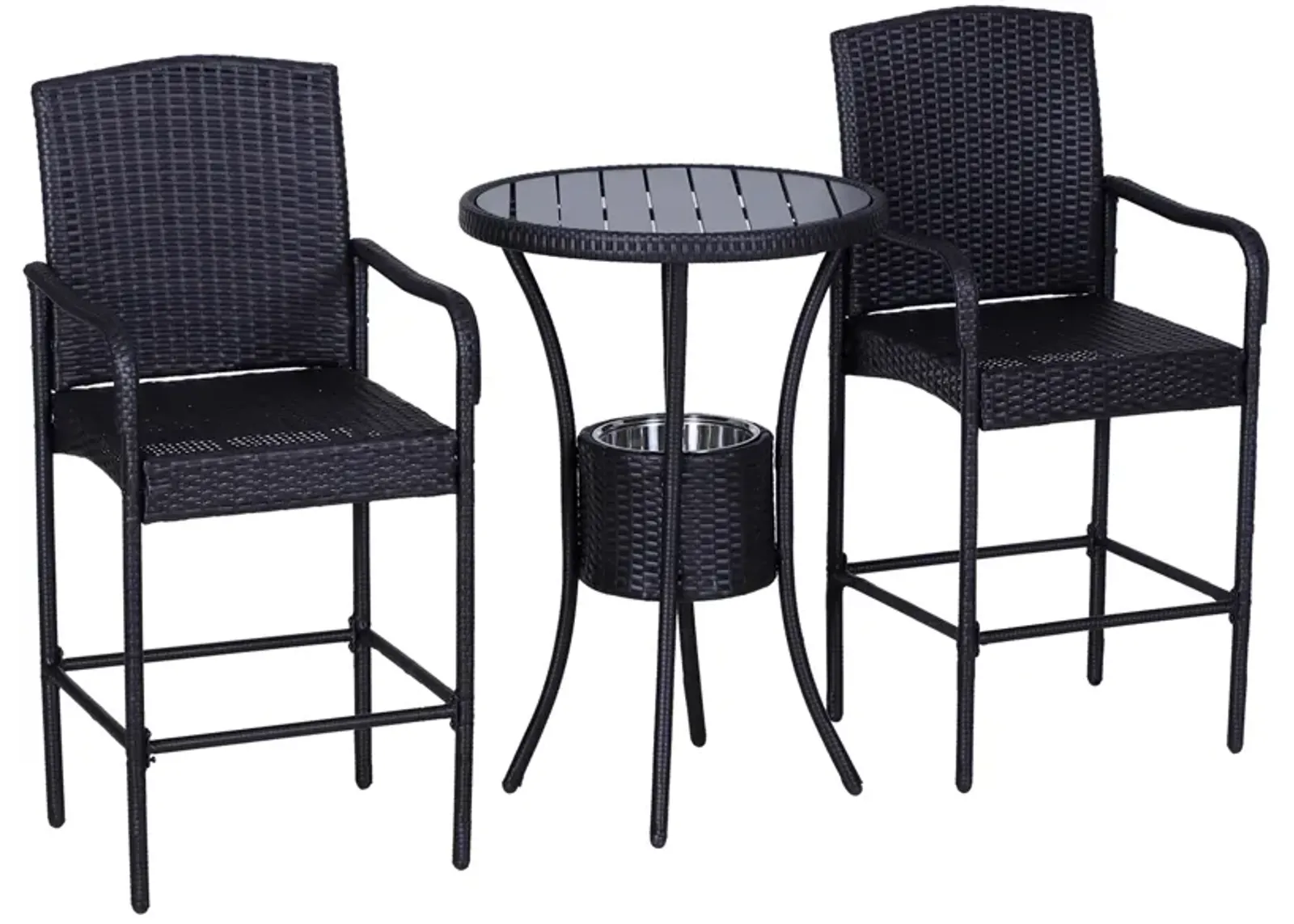 3Pc Rattan Wicker Bistro Set Patio Bar Table Chair Stool Garden