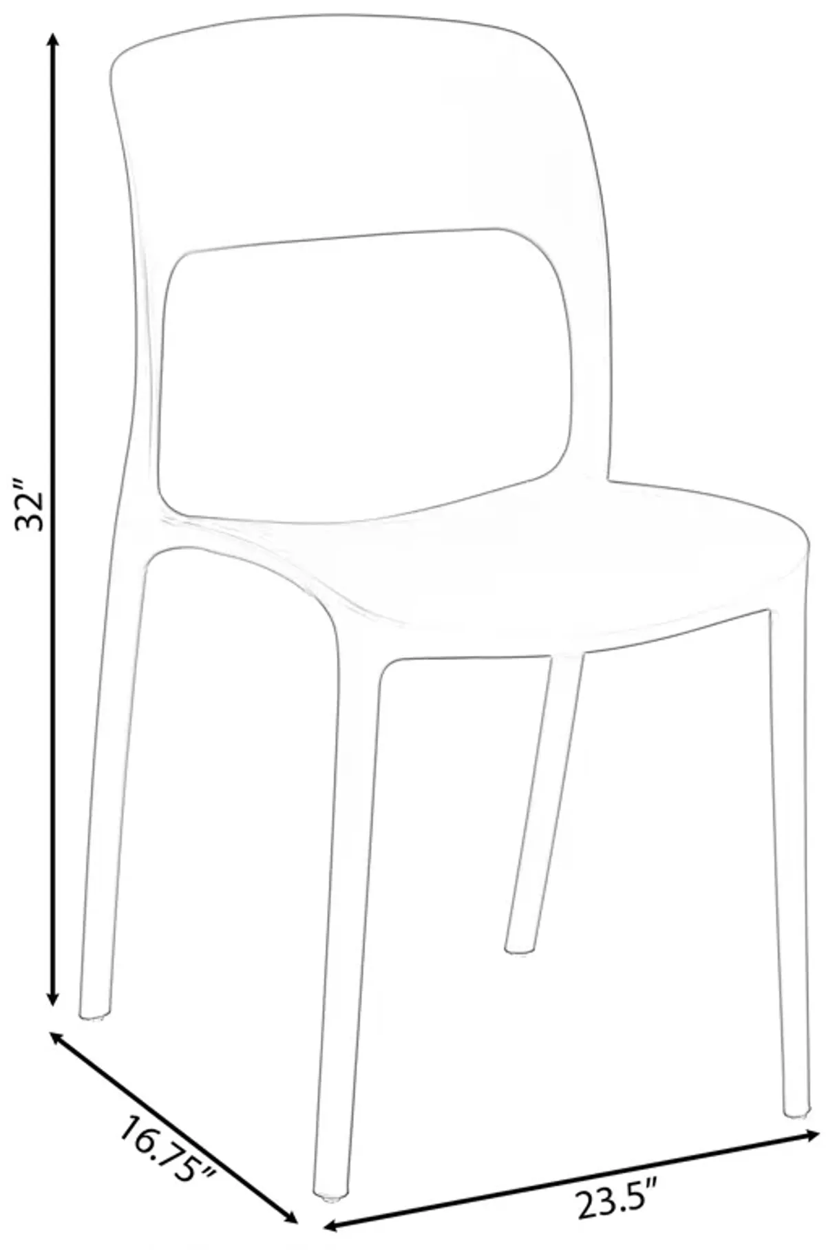 Modern Plastic Outdoor Dining Chair with Open Curved Back, Yellow Set of 2