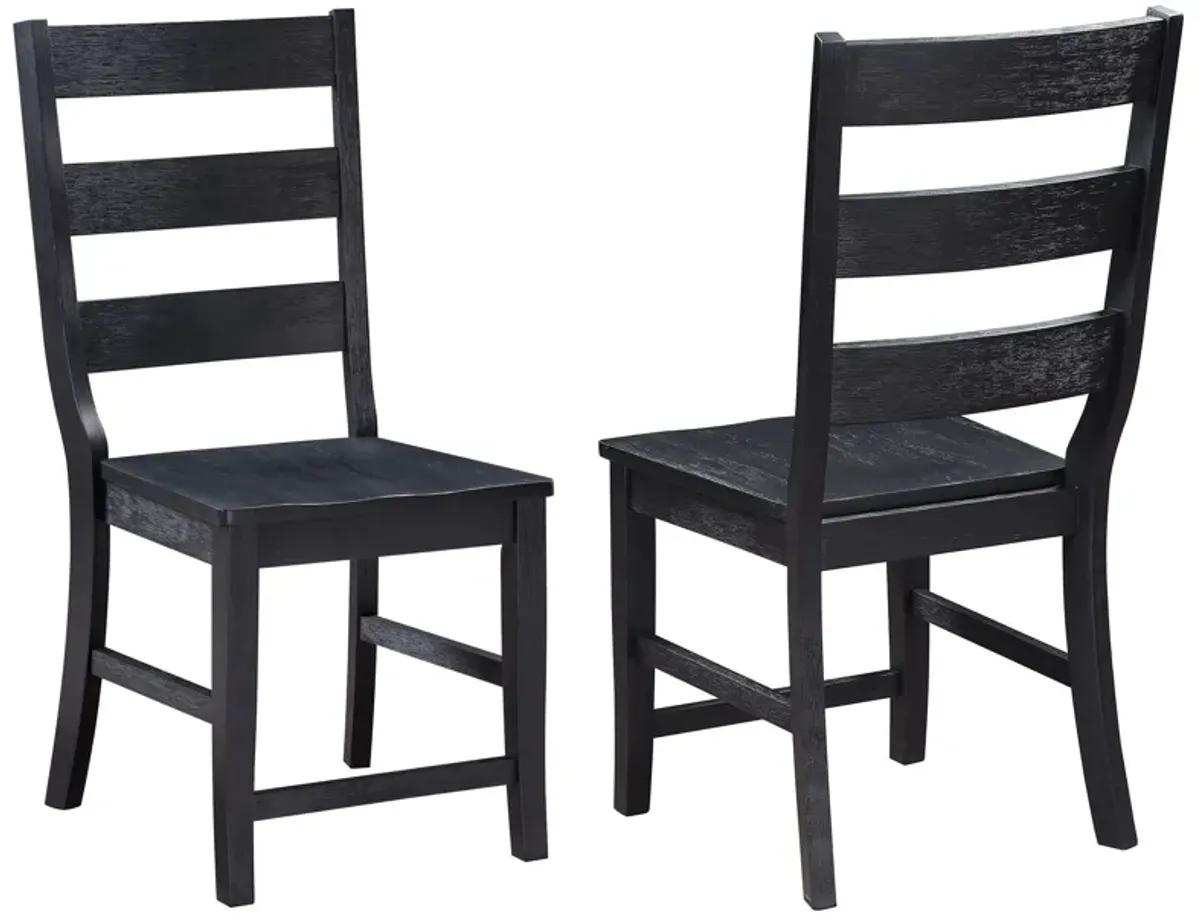 Brar Dining Chair Set of 2, Ladder Back, Black Finished, Asian Hardwood - Benzara