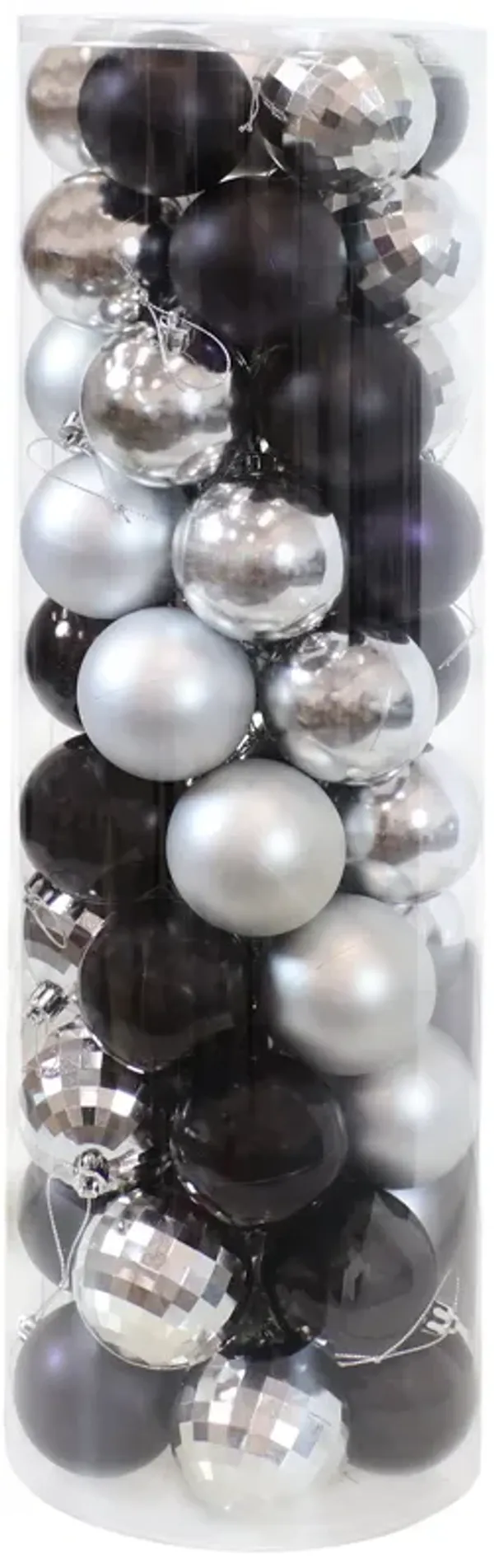 Sunnydaze Modern Holiday 50-Piece Black/Silver Ornament Set - 63.5 mm