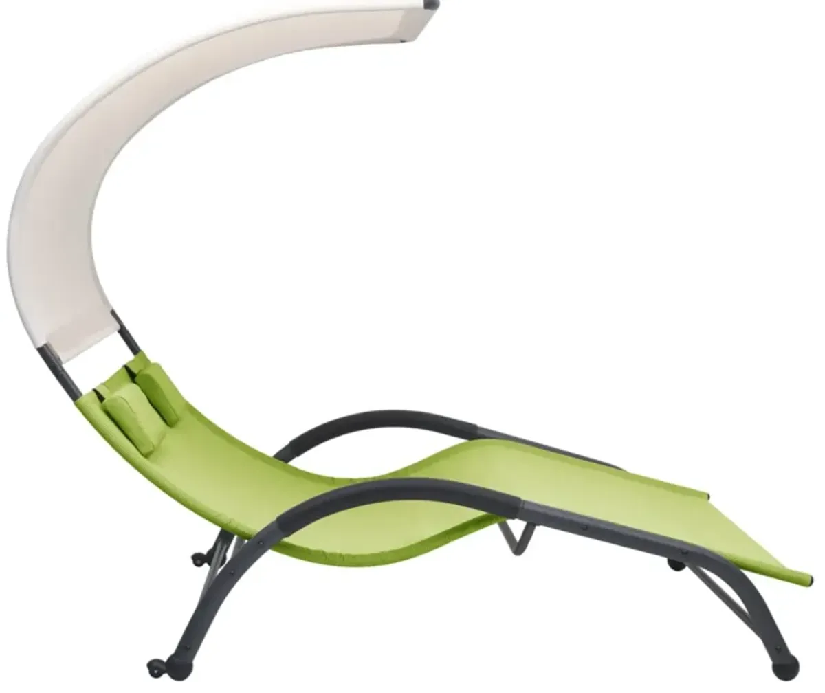 vidaXL Double Sun Lounger with Canopy Textilene Green