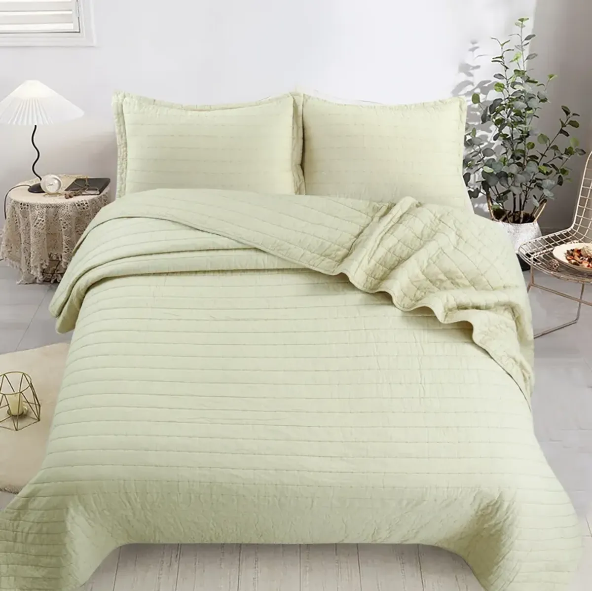 MarCielo 3 PCS 100% Cotton Oversized Bedspread Set Stitching