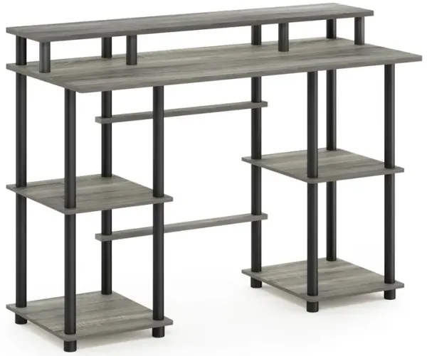 Furinno Turn-N-Tube Computer Desk with Top Shelf, French Oak Grey/Black