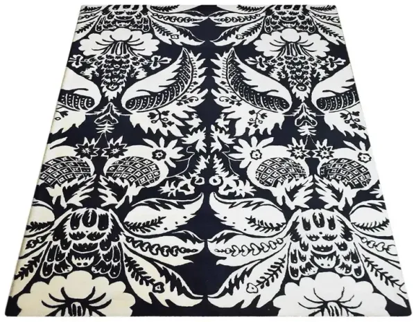 RUGSOTIC CARPETS HAND TUFTED WOOL ECO-FRIENDLY AREA RUGS  - 7'9''x10'6'', Rectangle Shape, White & Black, Floral Modern Design, High Pile Handmade Area Rugs for Living Room, Bed Room (K03143)