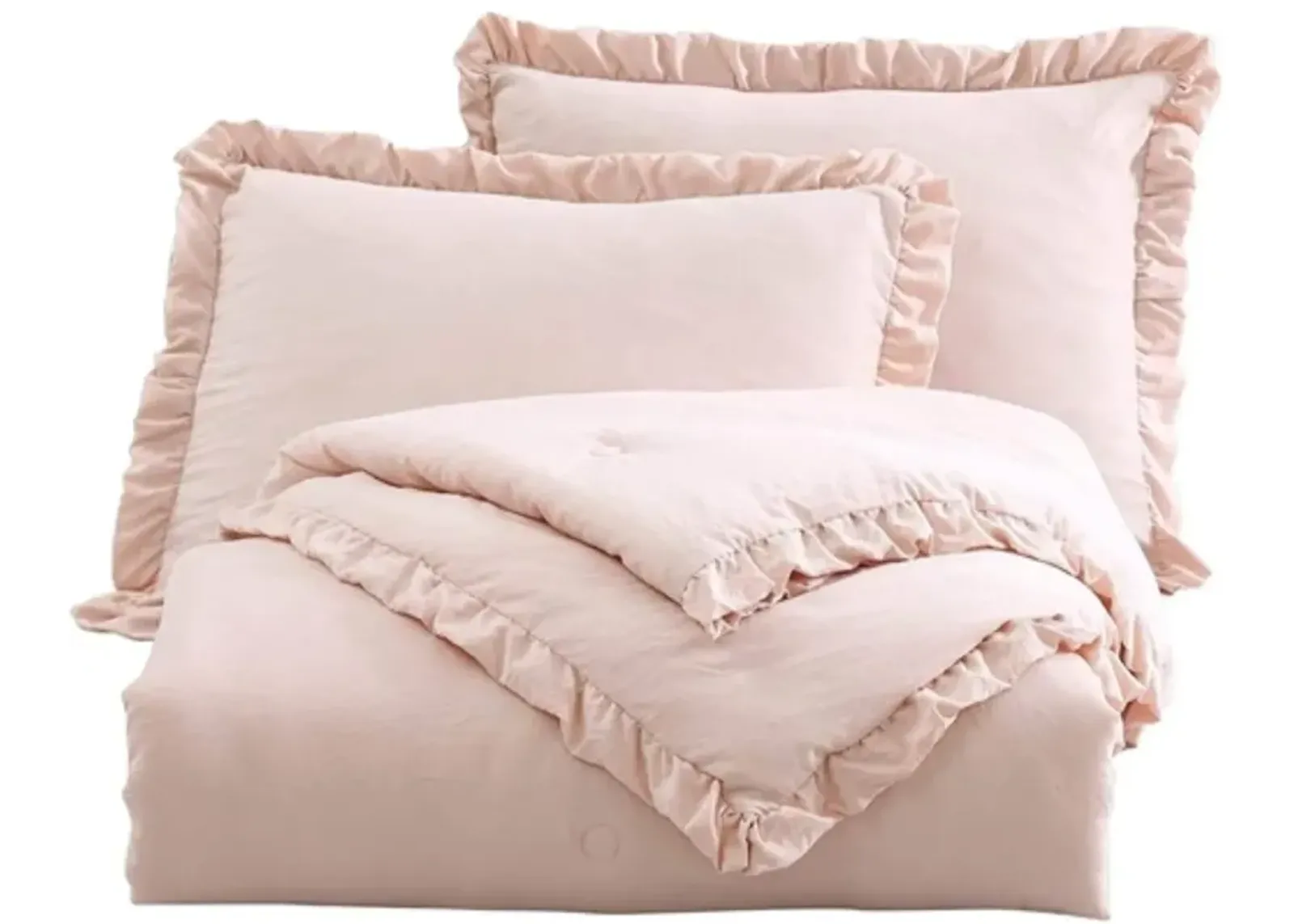 Queen Oversized Pink Ruffled Edge Microfiber Comforter Set