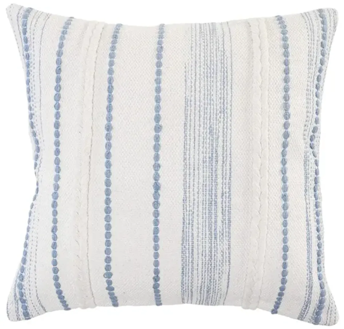20" White and Light Blue Striped Square Throw Pillow