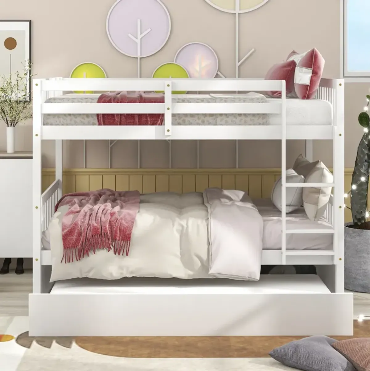 Full Over Full Bunk Bed With Trundle, Convertible To 2 Full Size Platform Bed, Full Size Bunk