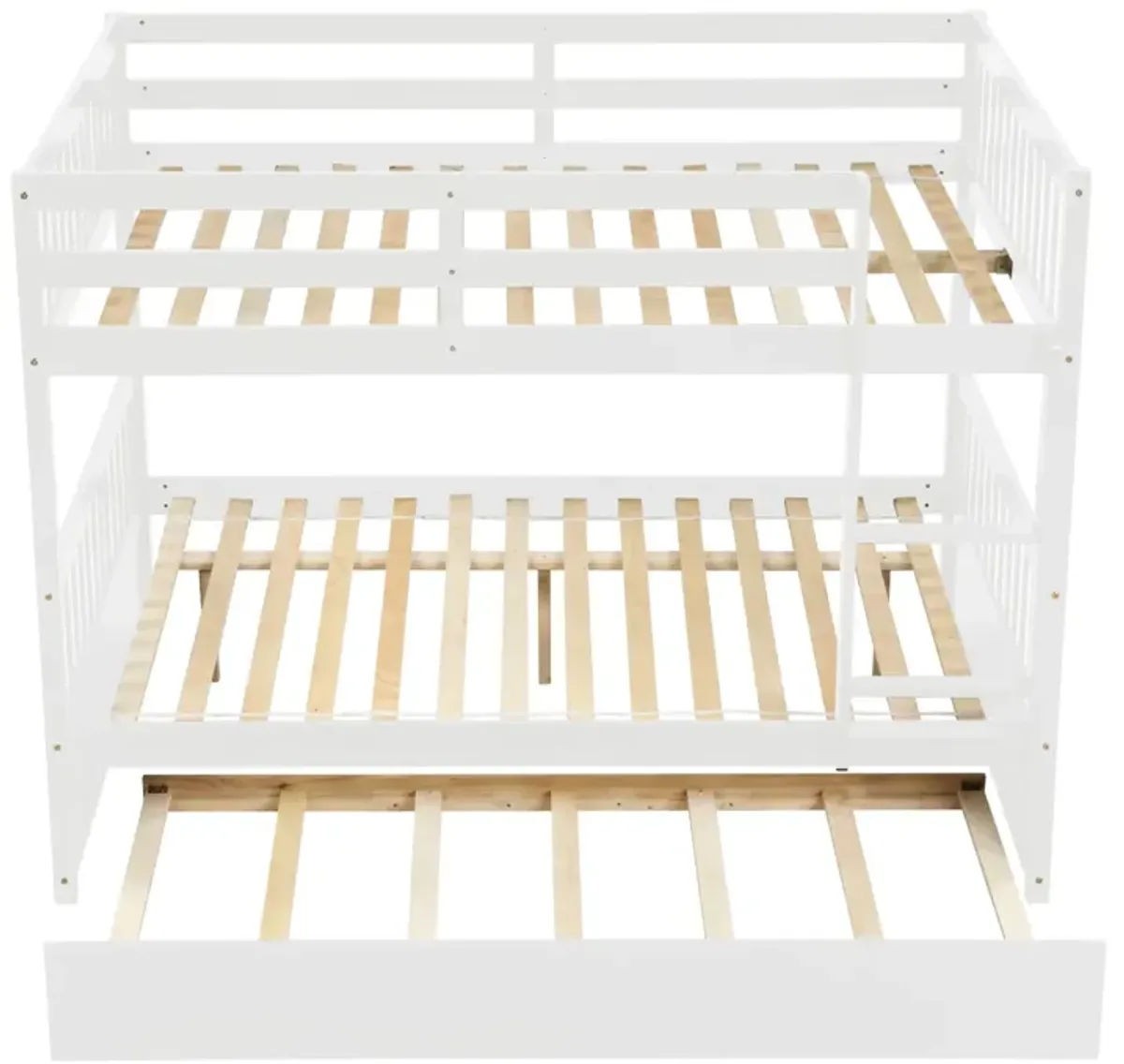 Full Over Full Bunk Bed With Trundle, Convertible To 2 Full Size Platform Bed, Full Size Bunk