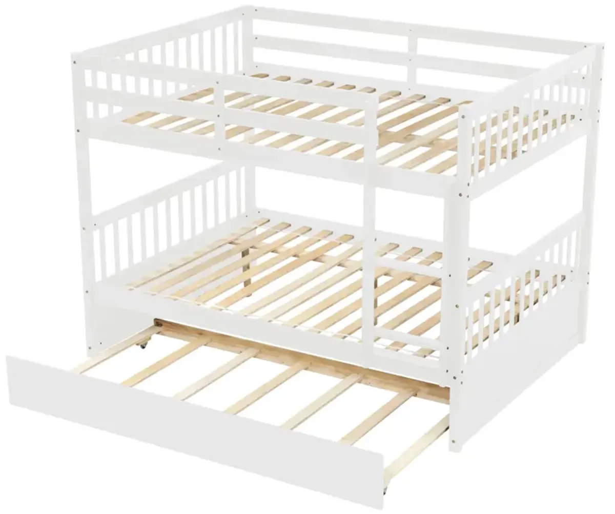 Full Over Full Bunk Bed With Trundle, Convertible To 2 Full Size Platform Bed, Full Size Bunk