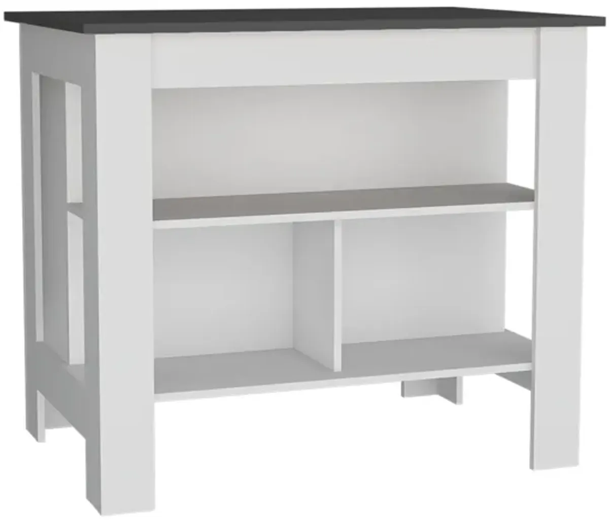 Delos Kitchen Island 35.4" H, with 3 Shelves, White / Mahogany