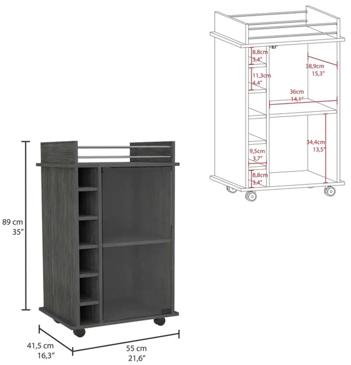 Bar Cart Baltimore, Living Room, Smoky Oak