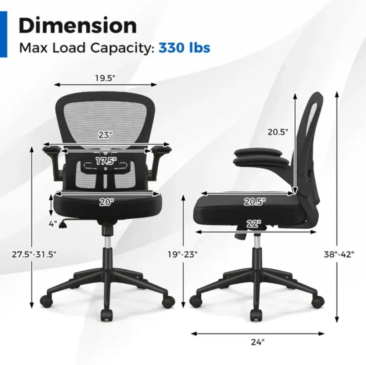 Hivvago Adjustable Swivel Mesh Task Office Chair with Flip-Up Armrests-Black