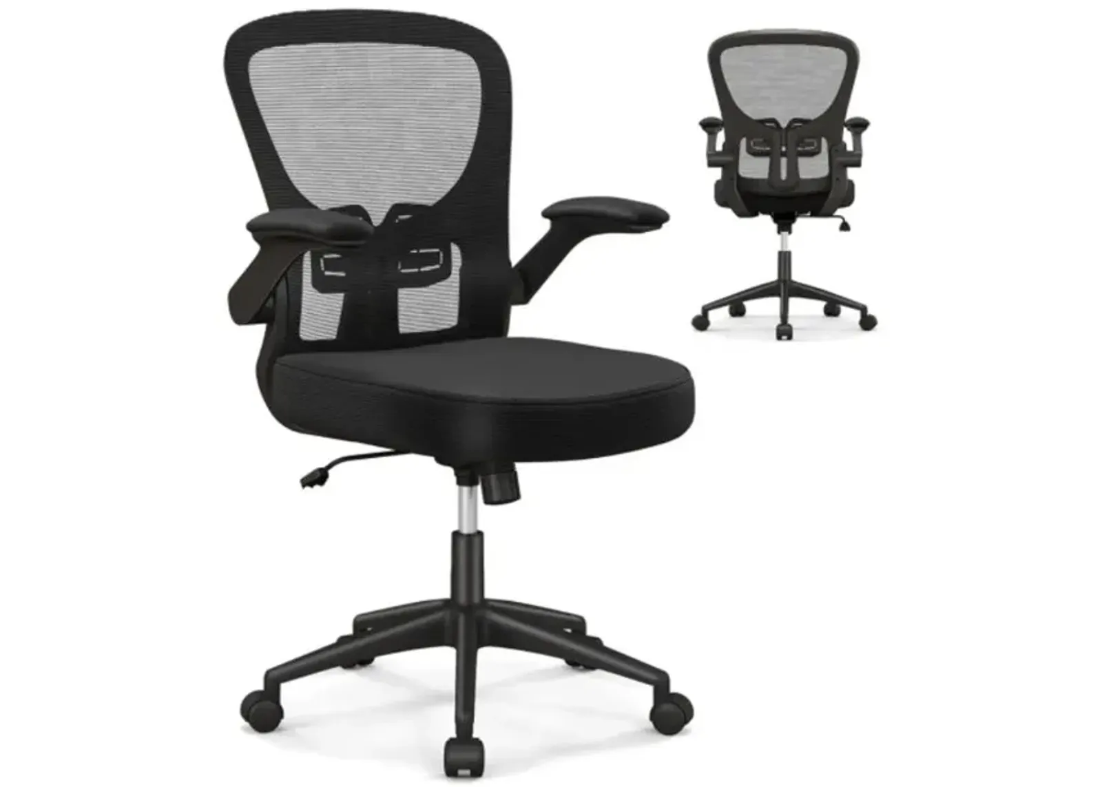 Hivvago Adjustable Swivel Mesh Task Office Chair with Flip-Up Armrests-Black