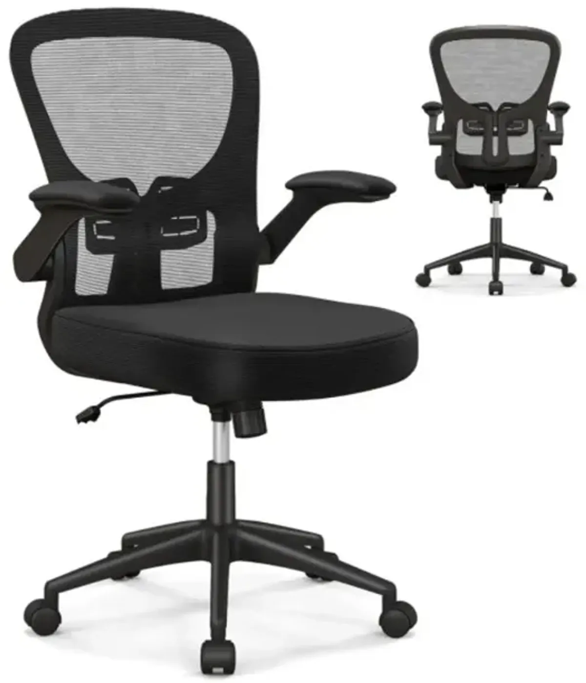 Hivvago Adjustable Swivel Mesh Task Office Chair with Flip-Up Armrests-Black