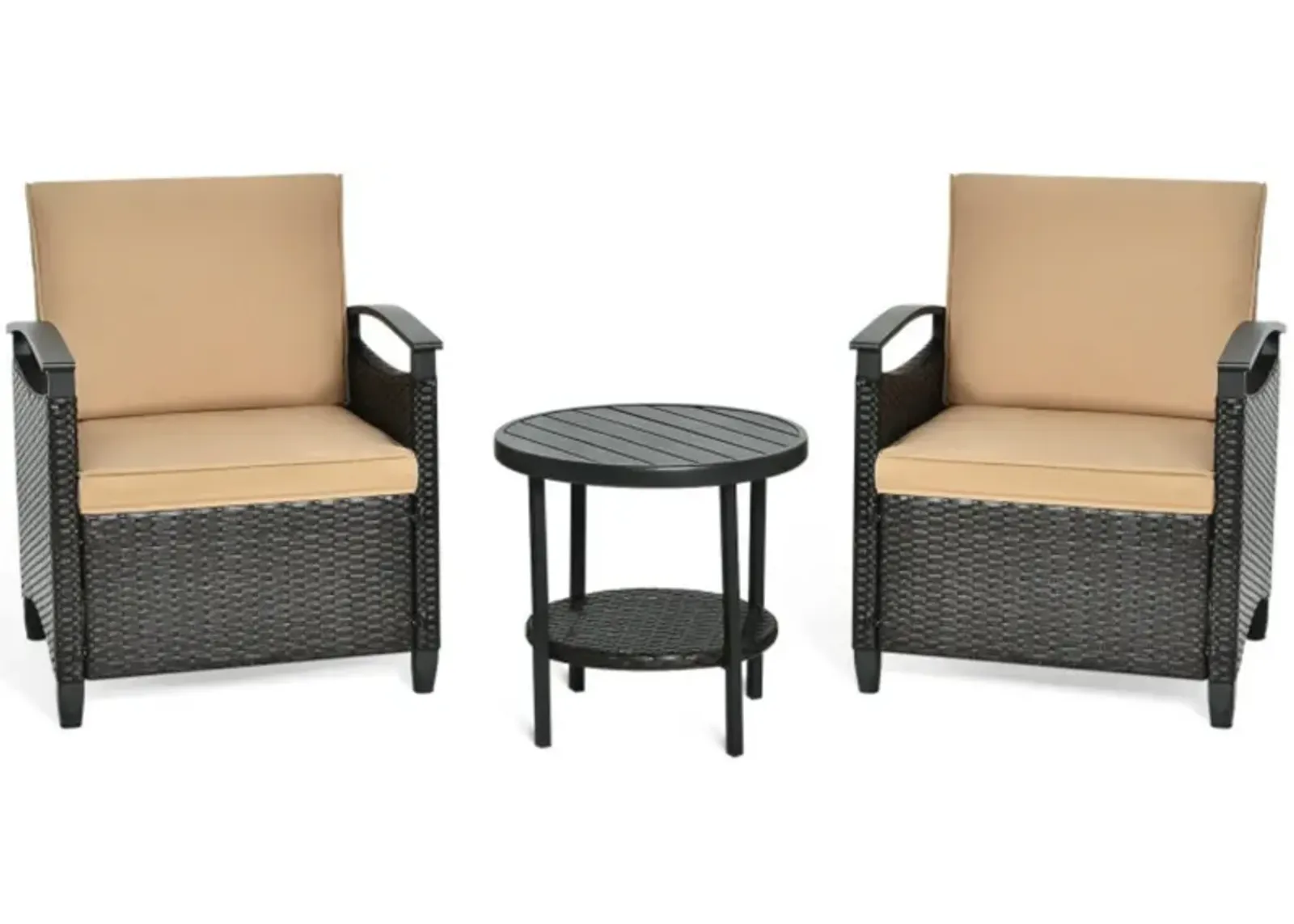 Hivvago 3 Pieces Patio Rattan Furniture Set Cushioned Sofa Storage Table with Shelf Garden