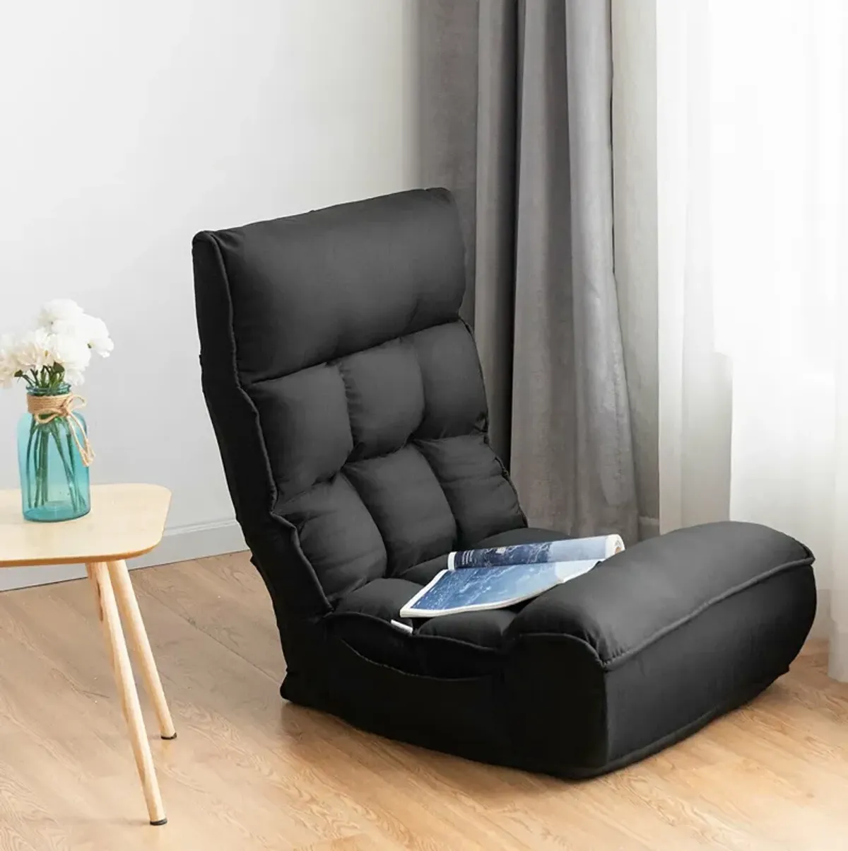 4-Position Adjustable Floor Chair Folding Lazy Sofa