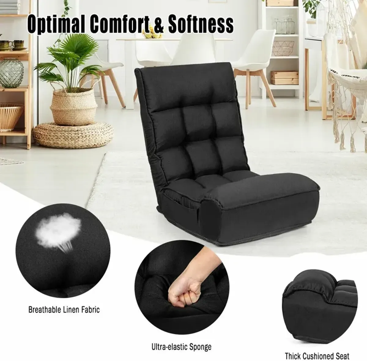 4-Position Adjustable Floor Chair Folding Lazy Sofa