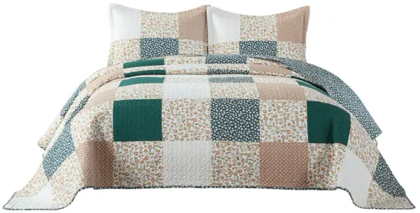 MarCielo 3Pcs Handcrafted Christmas Patchwork Cotton Vintage Style Holiday Bedspread Set PW102