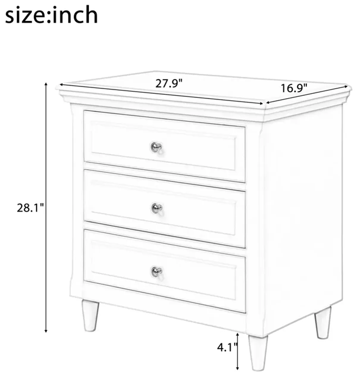 3-Drawer Nightstand Storage Wood Cabinet