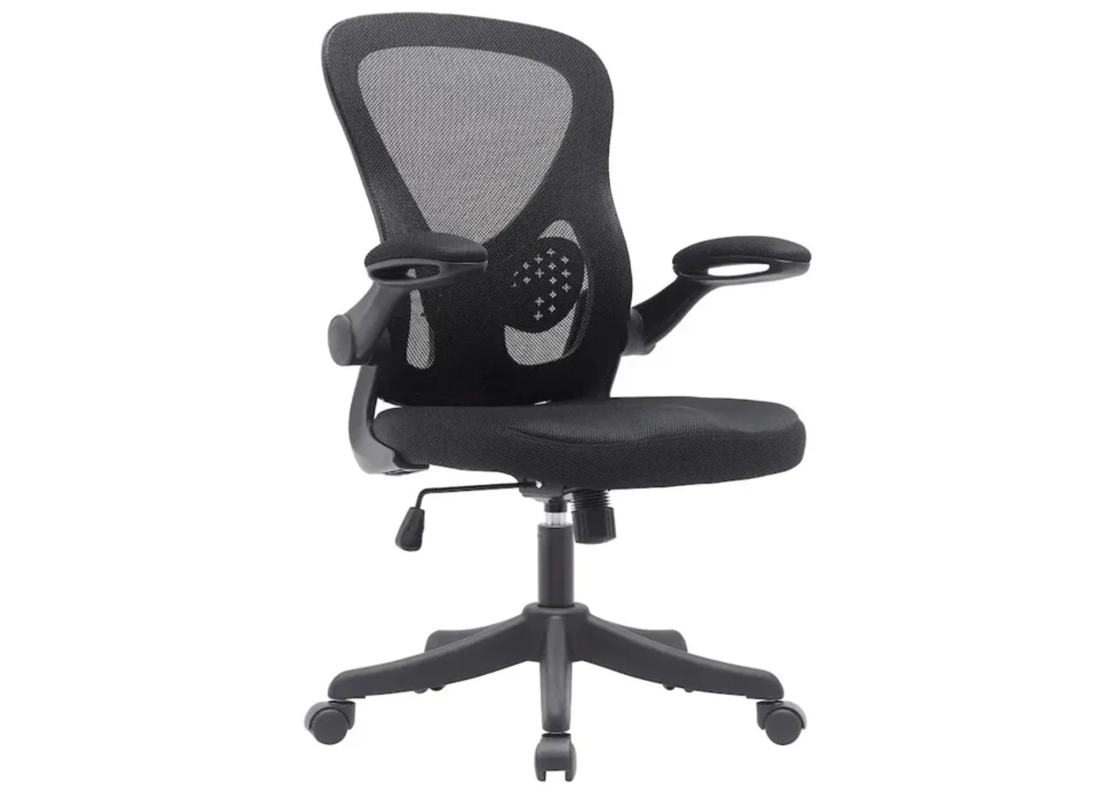 Techni Mobili Black Mesh Office Chair with Lumbar Support and Flip-Up Arms