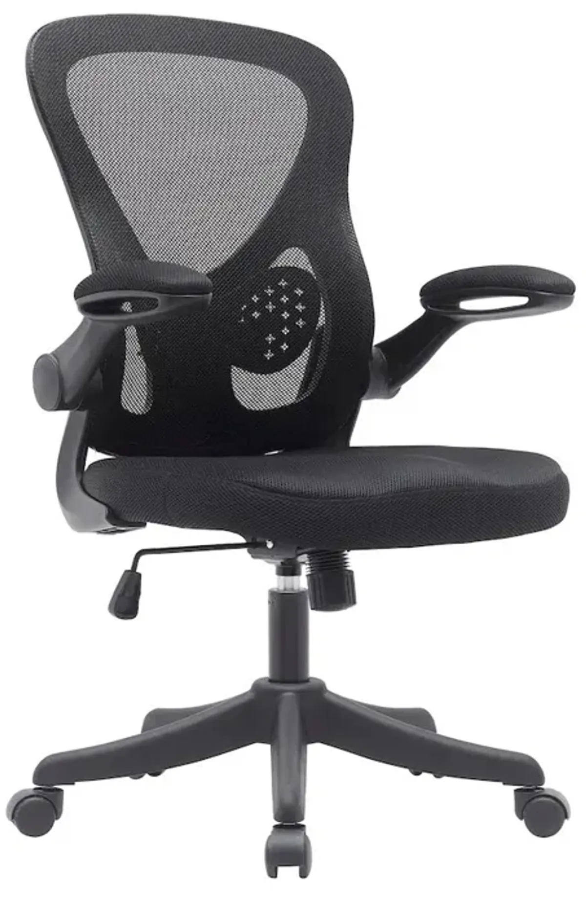 Techni Mobili Black Mesh Office Chair with Lumbar Support and Flip-Up Arms