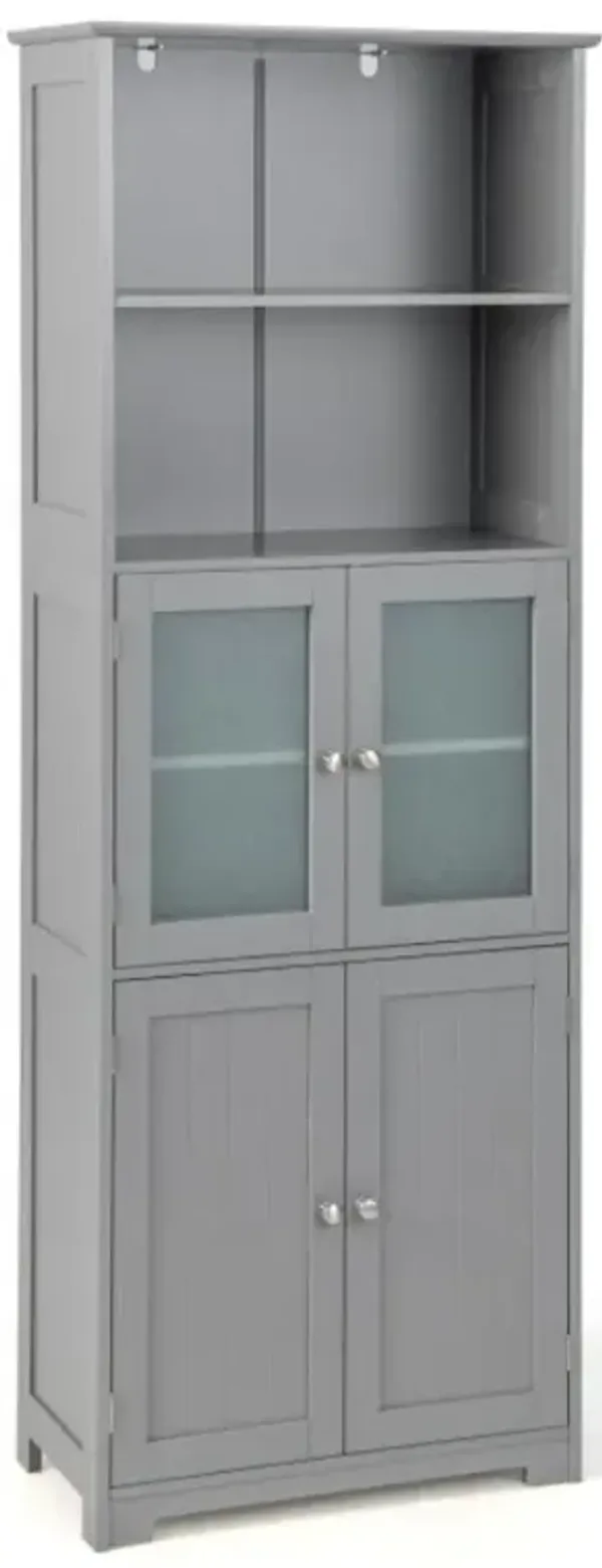 Hivvago 6-Tier Freestanding Bathroom Cabinet with 2 Open Compartments and Adjustable Shelves