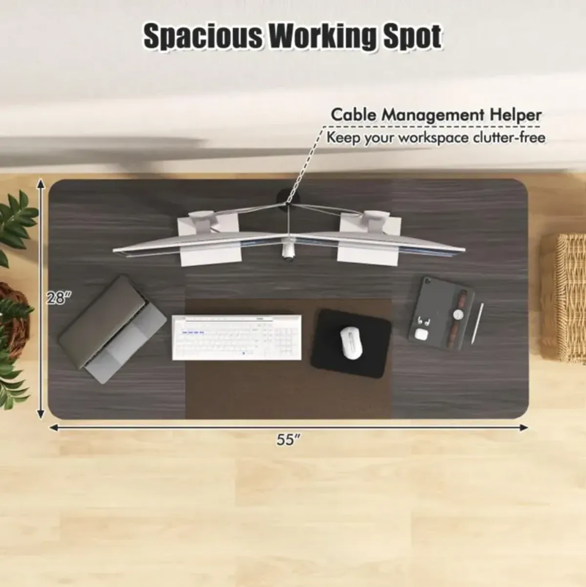 Hivvago 55 Inch Electric Standing Desk Adjustable with Cable Management Hole