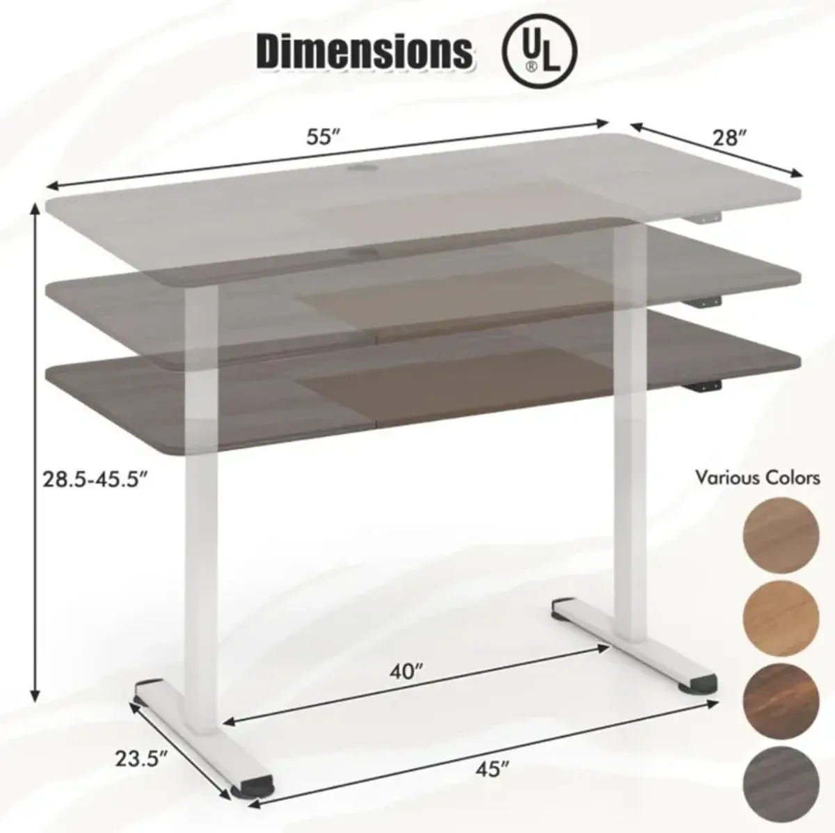 Hivvago 55 Inch Electric Standing Desk Adjustable with Cable Management Hole