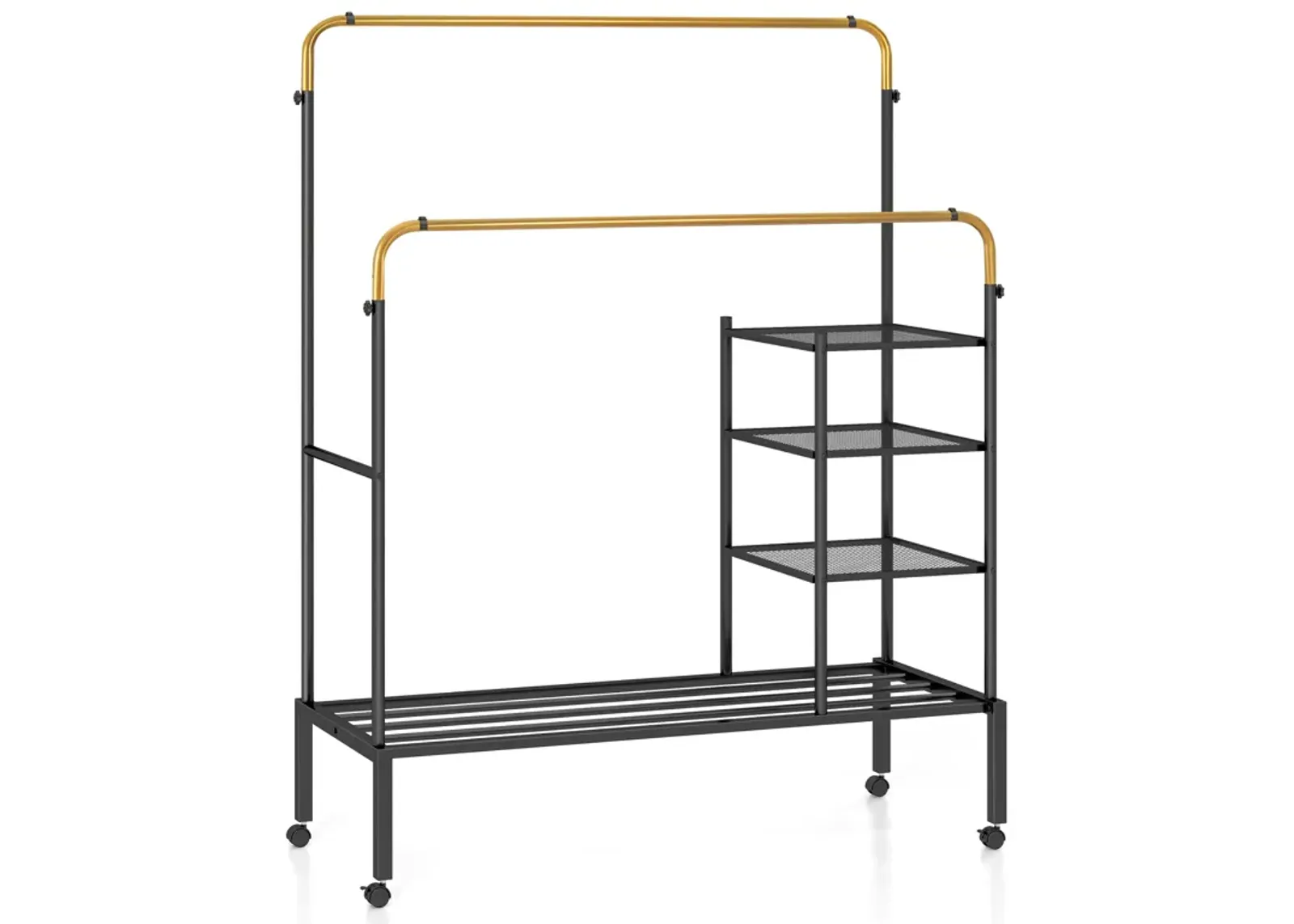 Rolling Double Rods Garment Rack with Height Adjustable Hanging Bars