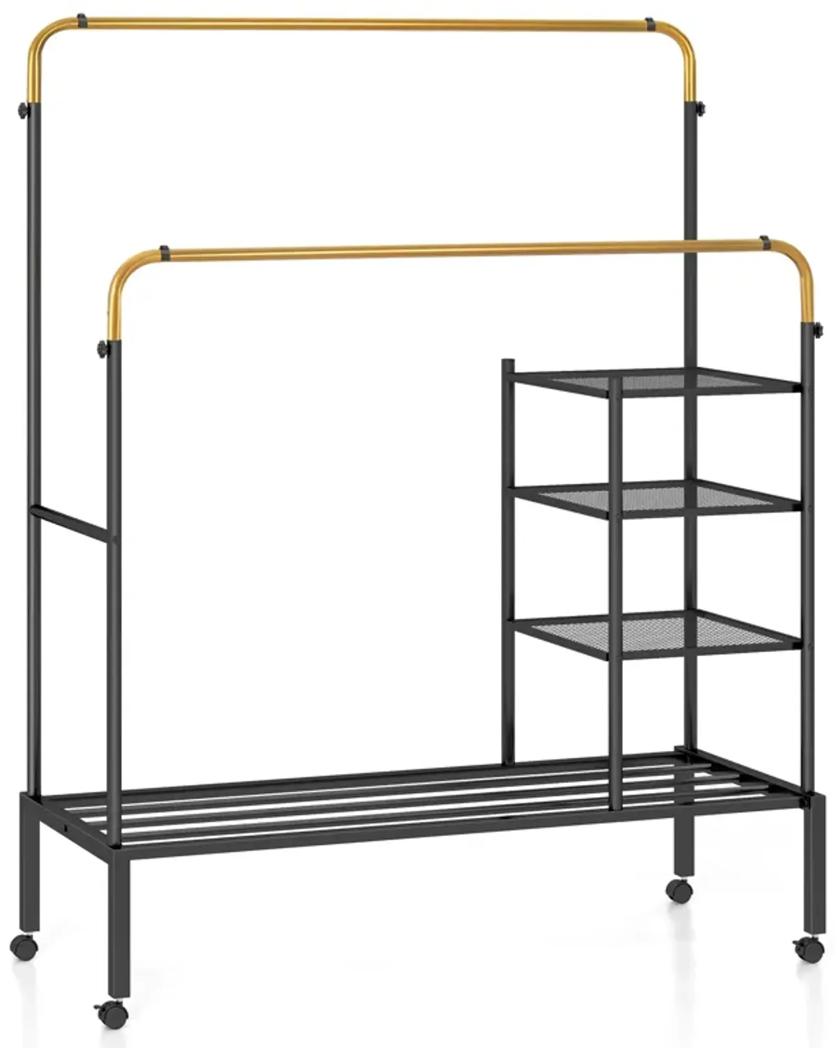 Rolling Double Rods Garment Rack with Height Adjustable Hanging Bars