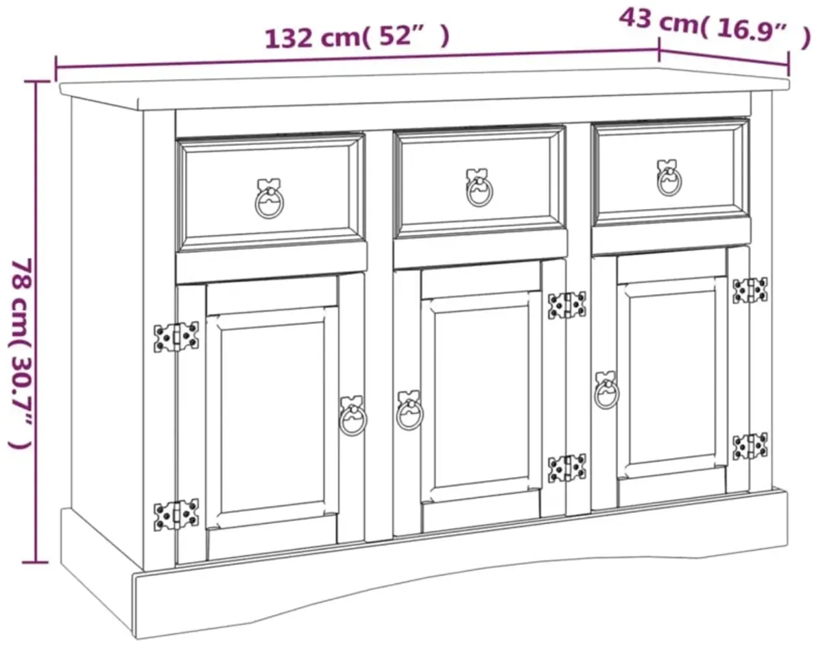 vidaXL Sideboard Solid Mexican Pinewood Corona Range 52"x16.9"x30.7"