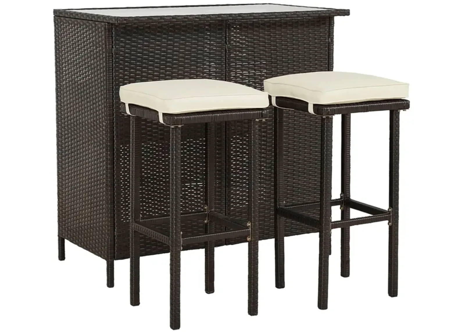 3pc Bar and Stools Outdoor Patio Set - 5.5' - Cream and Brown