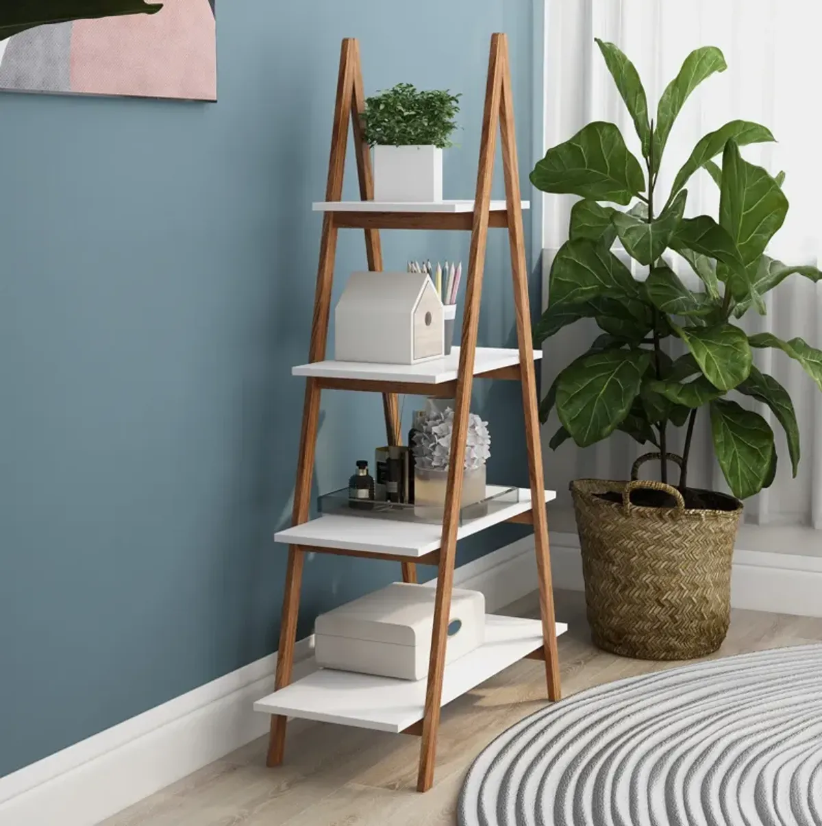 Solid Bamboo Wood Oxford A Frame Ladder Display Bookshelf