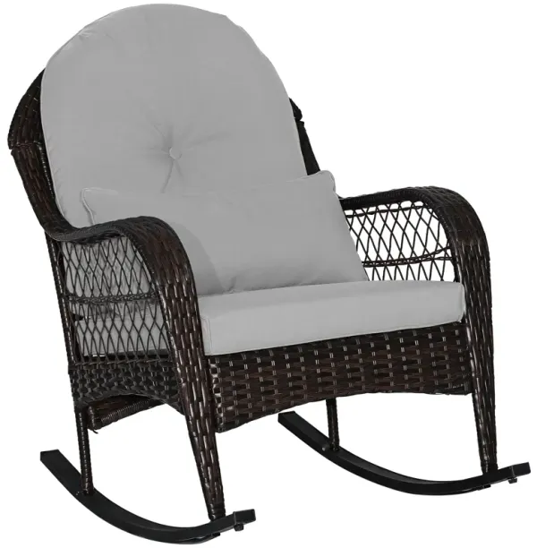 Patio Rattan Rocking Chair with Seat Back Cushions and Waist Pillow