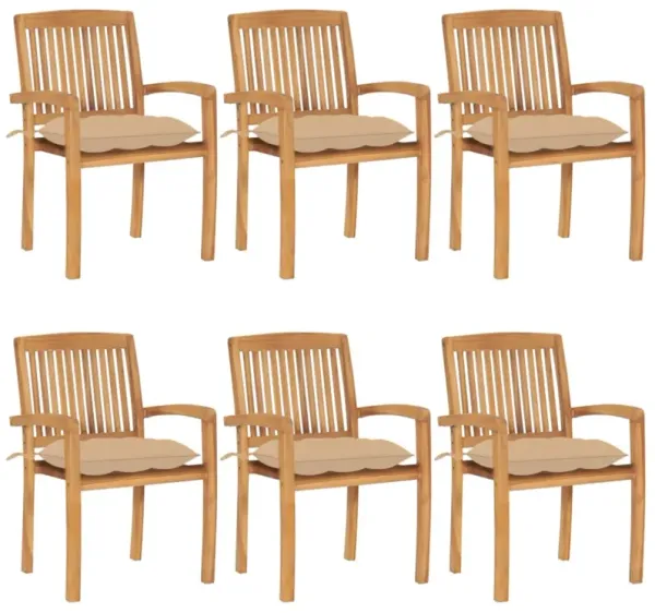 vidaXL Stacking Garden Chairs with Cushions 6 pcs Solid Teak Wood