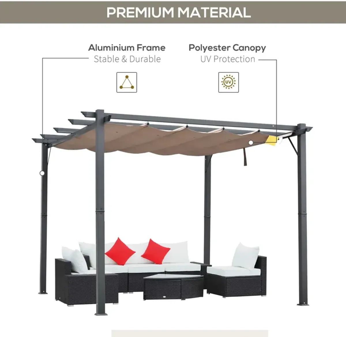 Grey Backyard Shade: 10x10 ft Patio Pergola with Retractable Canopy