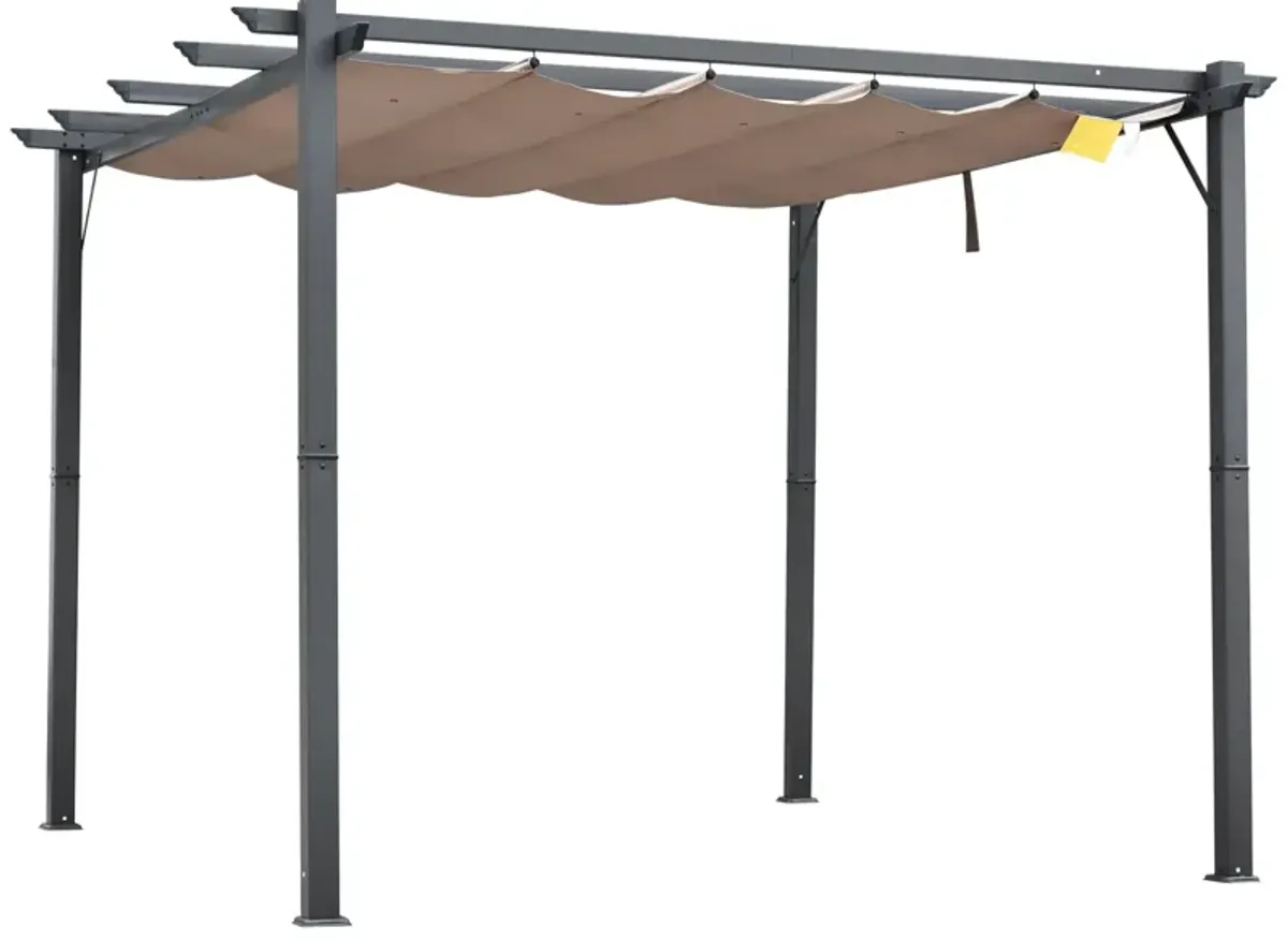 Grey Backyard Shade: 10x10 ft Patio Pergola with Retractable Canopy