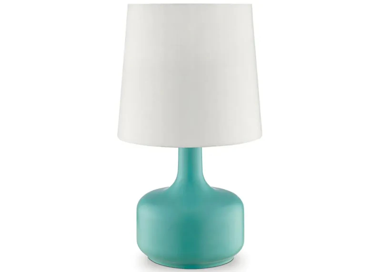 Metal Pot Belly Base Table Lamp with 3 Way Touch Light, White and Sky Blue-Benzara