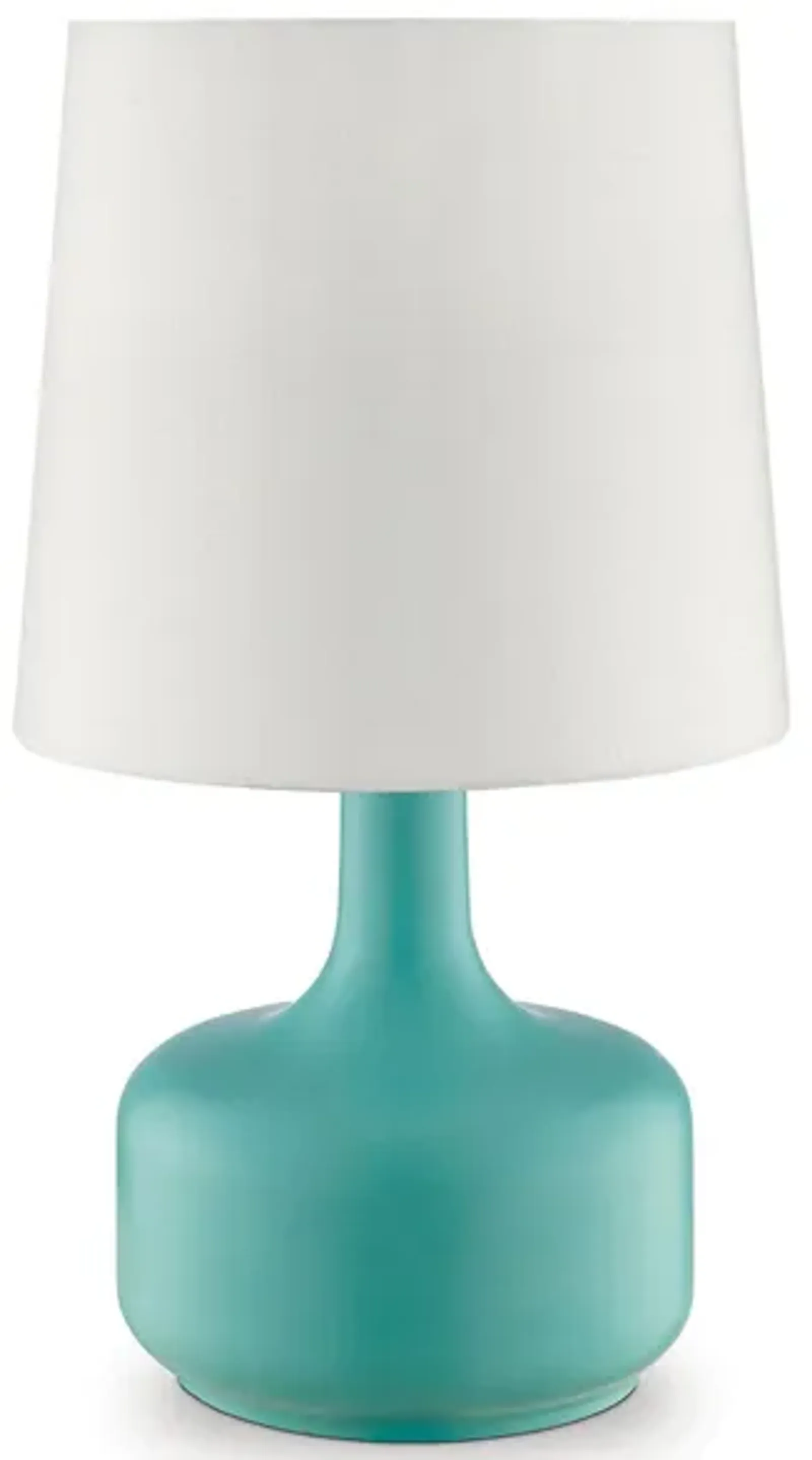 Metal Pot Belly Base Table Lamp with 3 Way Touch Light, White and Sky Blue-Benzara