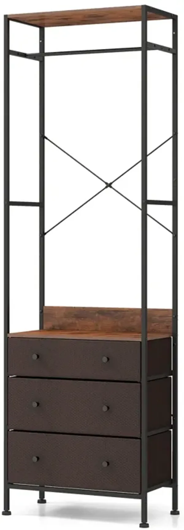 Freestanding Closet Organizer with Adjustable 3-Position Hanging Rod and Storage Shelves for Bedroom Organization