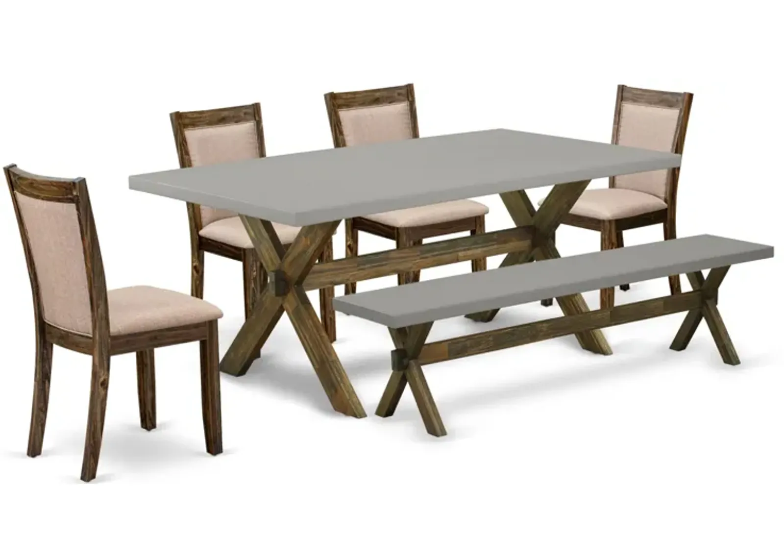 East West Furniture X797MZ716-6 6Pc Kitchen Set - Rectangular Table , 4 Parson Chairs and a Bench - Multi-Color Color