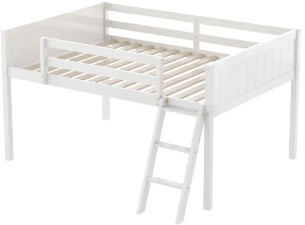 Whisen Elegant Design Full Size Wood Low Loft Bed with Convertible Ladder
