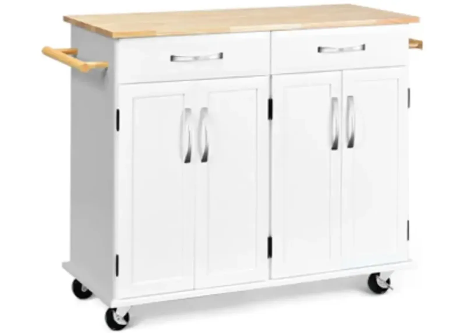 Hivvago Wood Top Rolling Kitchen Trolley Island Cart Storage Cabinet